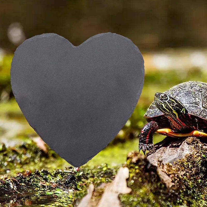 Oooct Reptile Basking Platform, 7.9 × 7.9 inch Tortoise Rock Plate, Heart Shape Natural Rock Reptile Food Dish, Turtle Feeding Bowl, Habitat Decor for Bearded Dragon Chameleon Frog Lizard Gecko Hermit Crab - Image 5